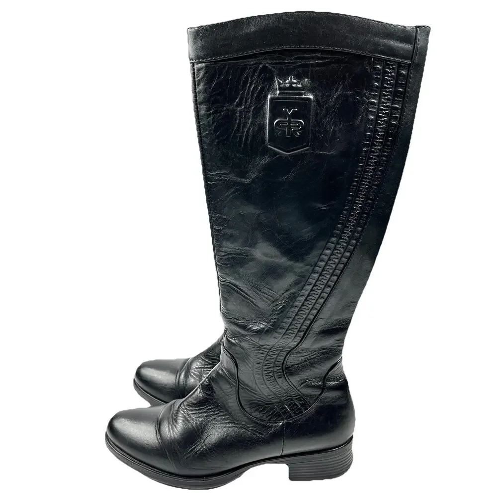 Lyard Woman’s Leather Tall Riding Boots Black Size 7 Equestrian Embossed Classic